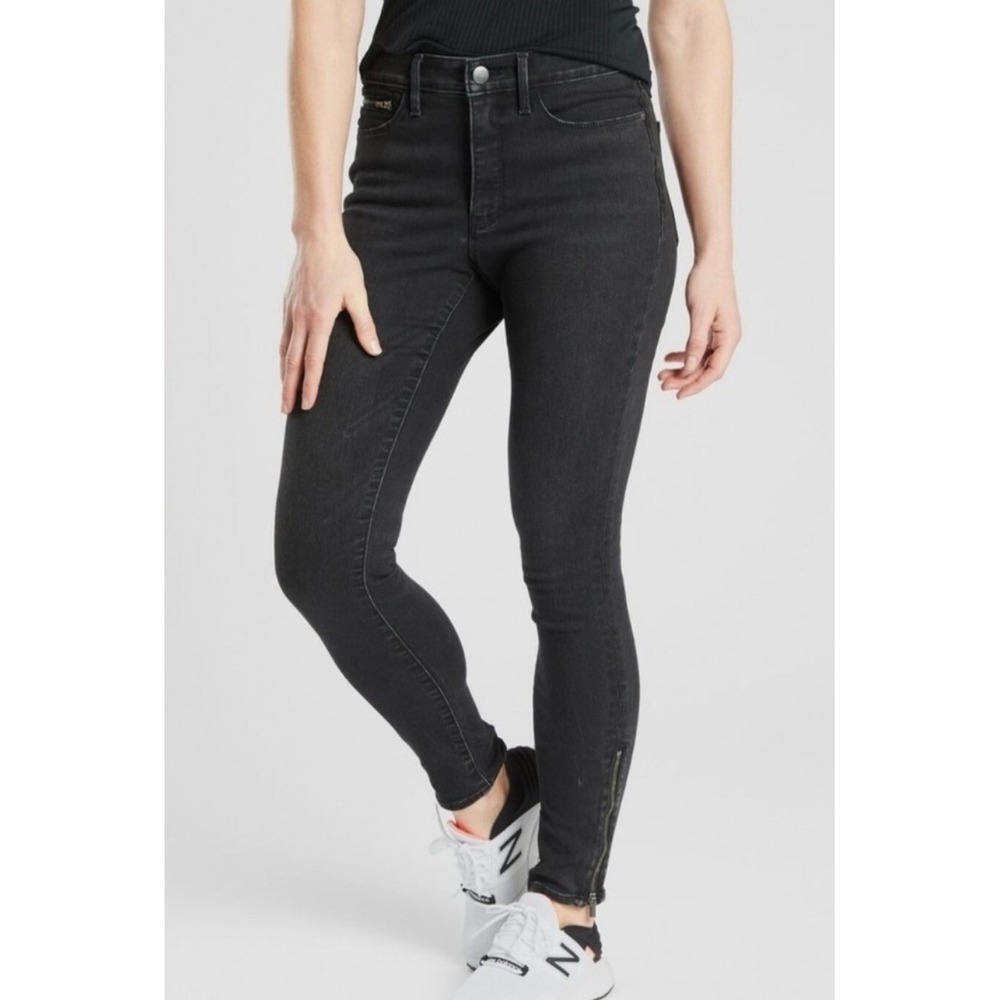 Athleta Sculpttek Skinny Jeans Womens 4 Washed Black Ankle Zip High Rise 486287